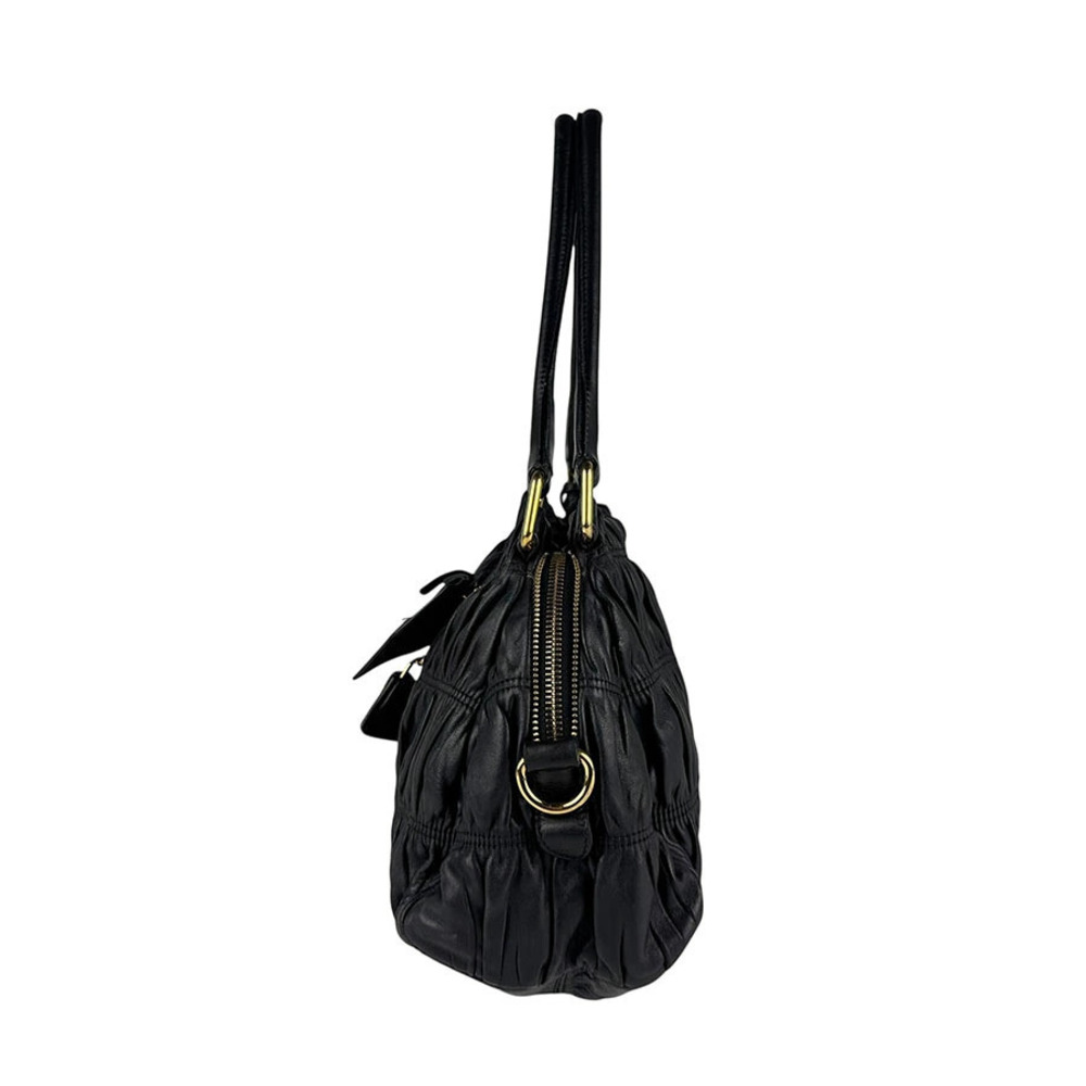 Prada bow gathered Nappa prominent Gaufre bag leather black